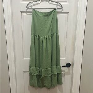 Green Tiered Maxi Skirt for Casual Resort Wear